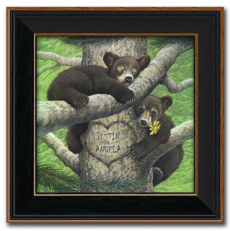 Personalized animal art print of two bear cubs sleeping in a tree - Personal-Prints