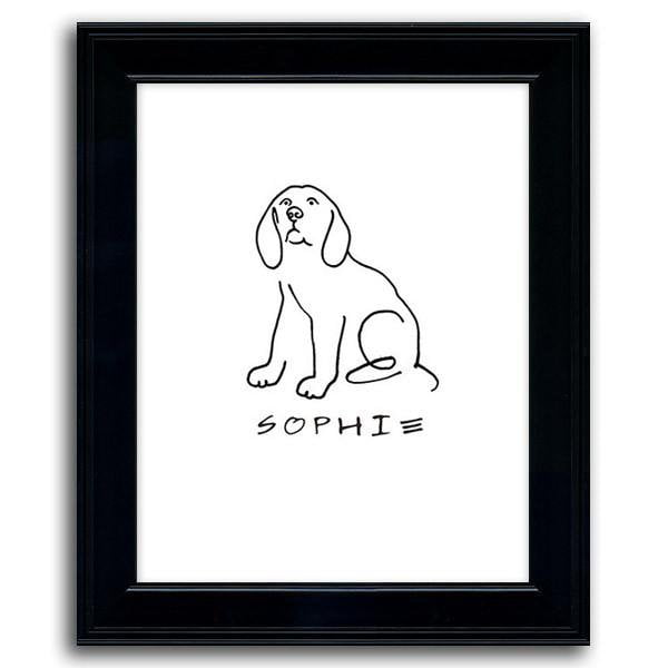Contemporary decor/ line drawing of a Beagle that is framed behind glass - Personal-Prints