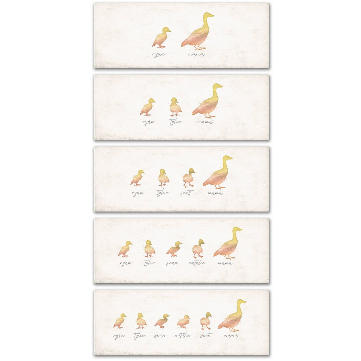 Personalized with names and 1-5 ducklings