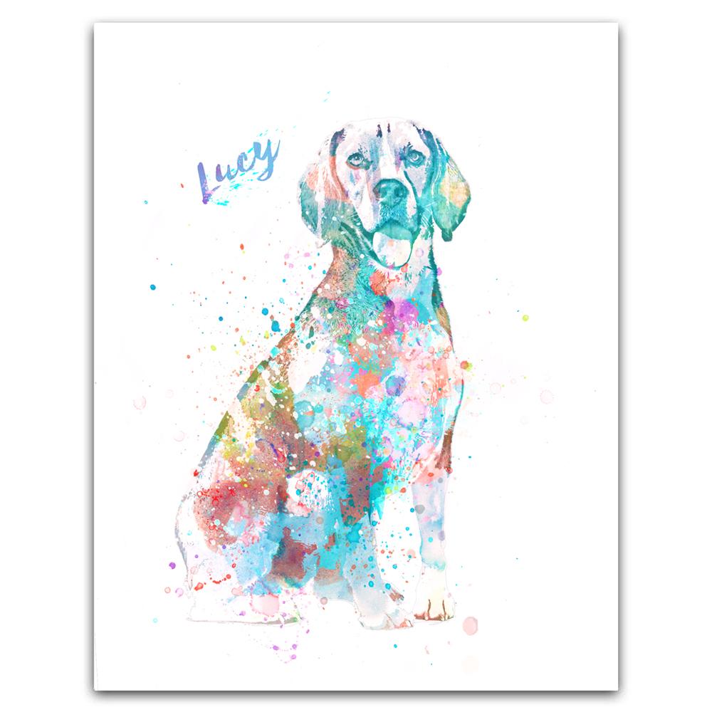 Contemporary watercolor beagle dog art print mounted on wood block- Personal-Prints