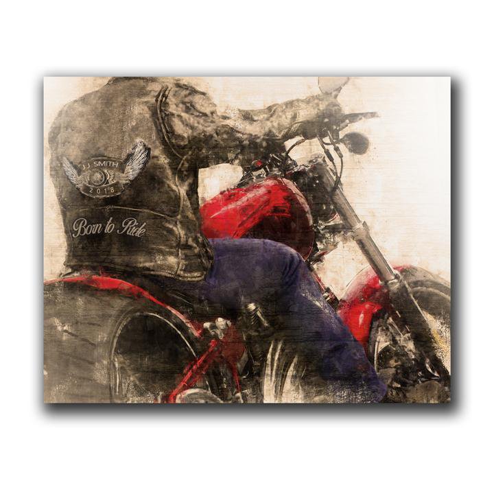 Motorcycle art personalized gift - wood block mount option