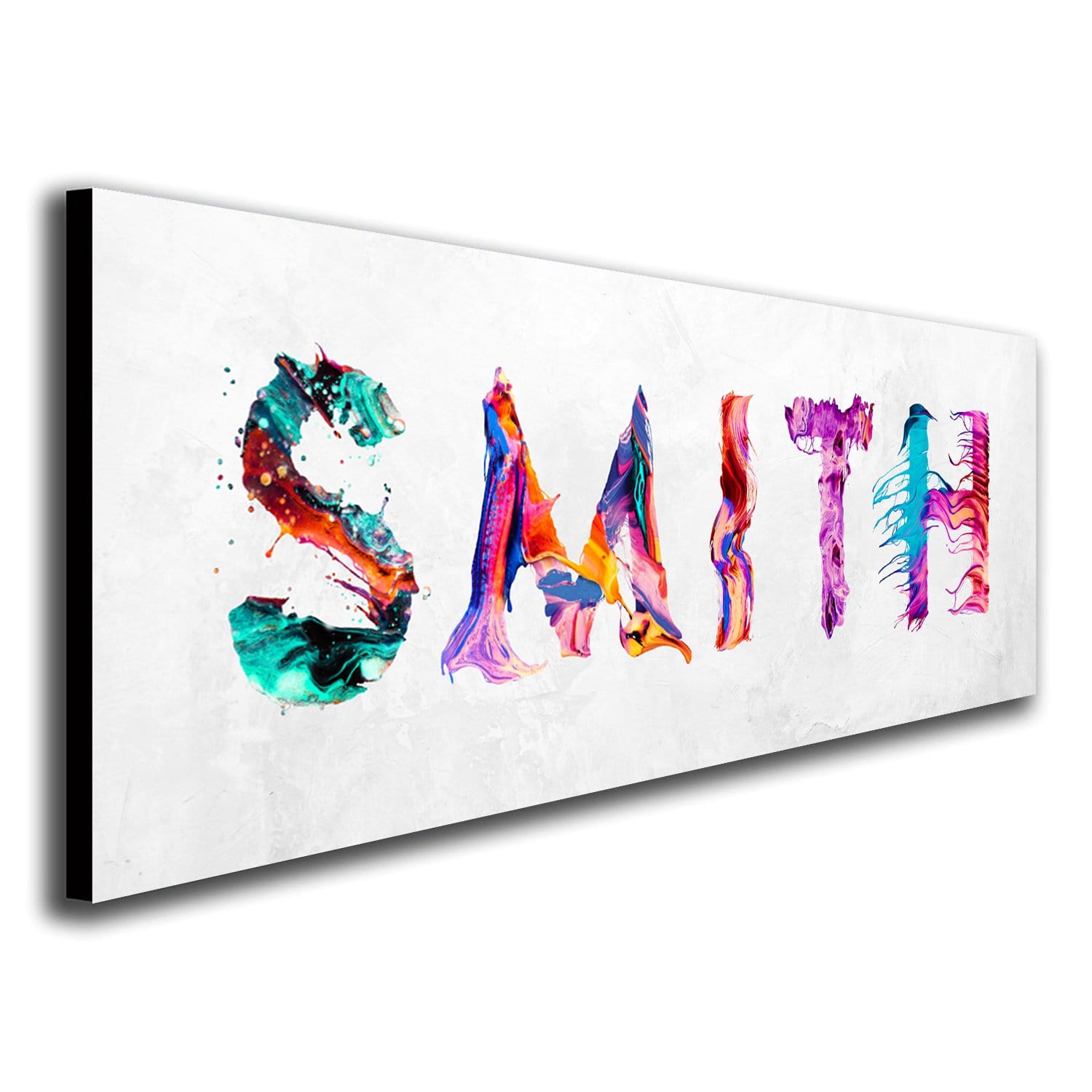Personalized Colorful Paint Name Art Print Using Letters Made From Splattered Paint- Angled View