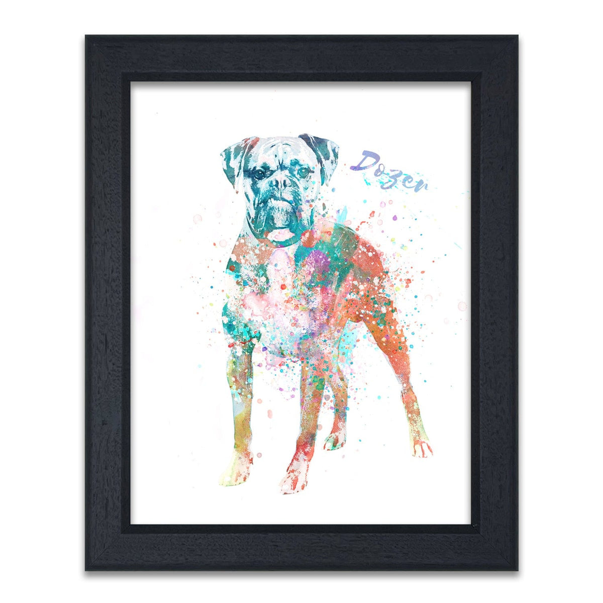 Colorful Boxer Dog Art framed under glass