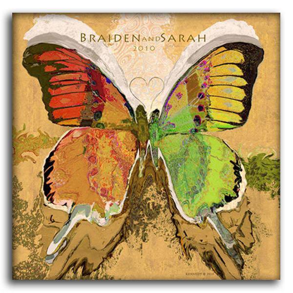 Personalized art painting of a butterfly with red, yellow, green, and orange wings - Personal-Prints