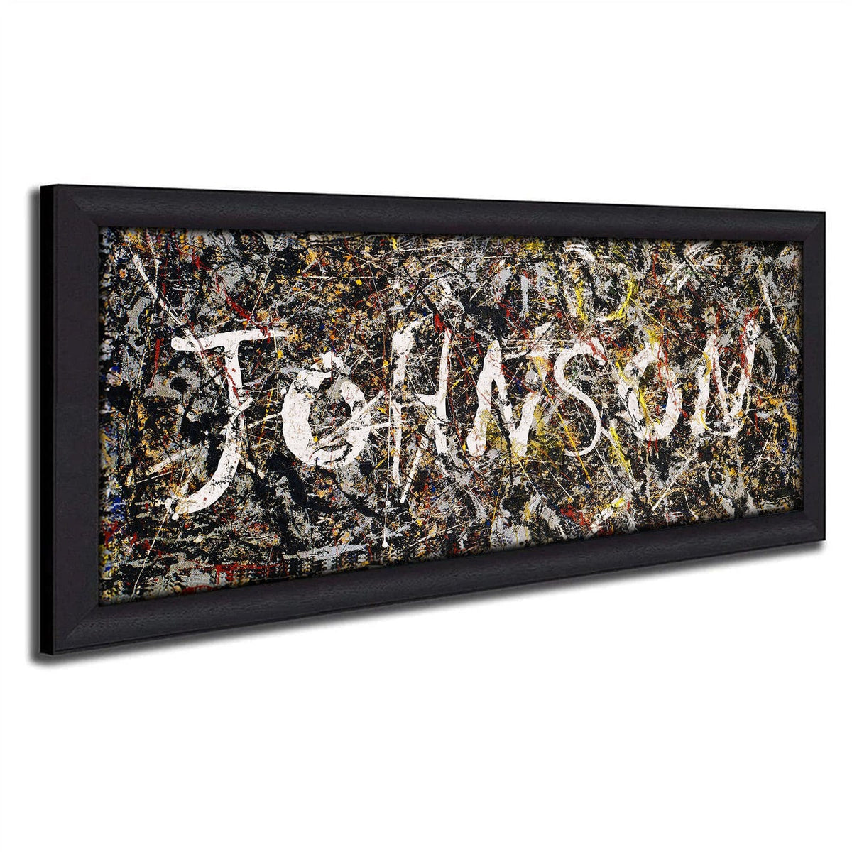 Framed Canvas Personalized Name Art in contemporary modern art style of splatter paint
