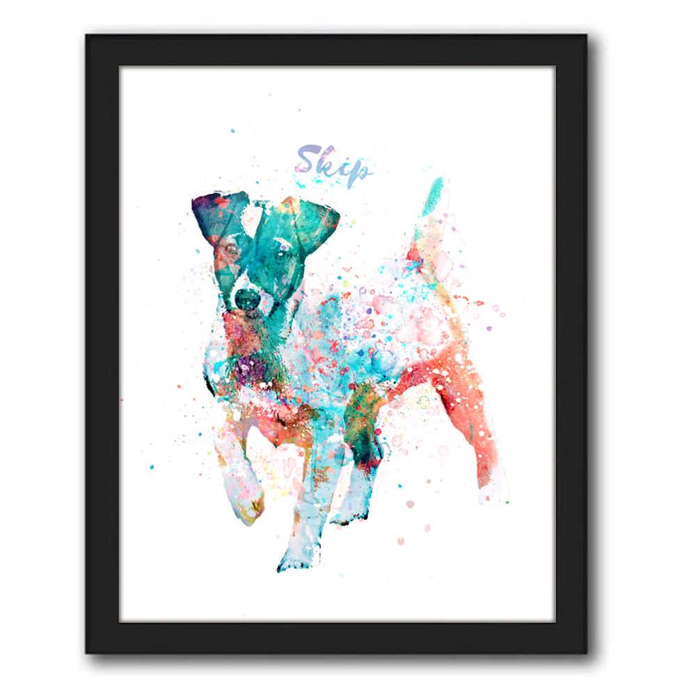 New watercolor Jack Russell dog art print with dogs name-framed canvas