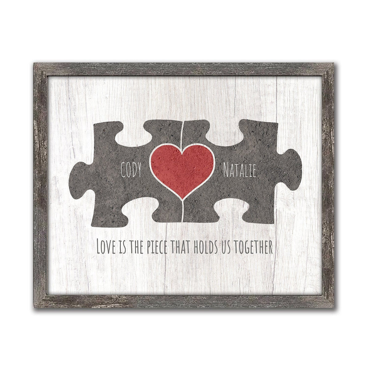 Romantic personalized gift - names in art on puzzle pieces with a heart