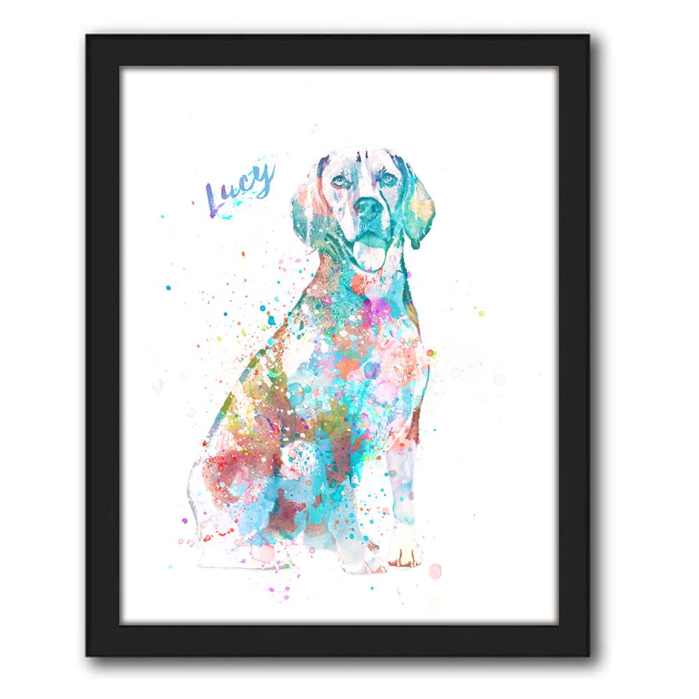 Contemporary watercolor beagle dog art framed canvas art print- Personal-Prints