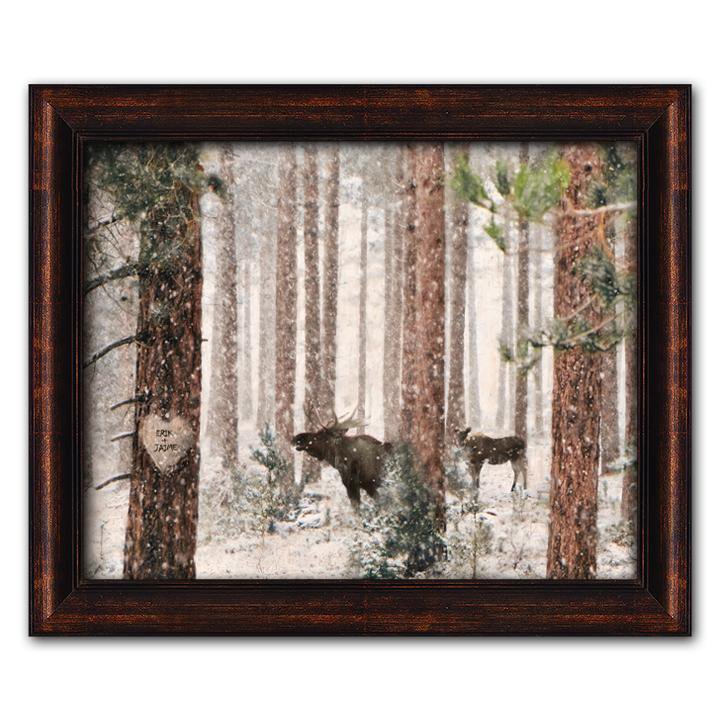 Romantic Nature Moose Couple Print personalized with you and significant other&#39;s name- Framed Canvas