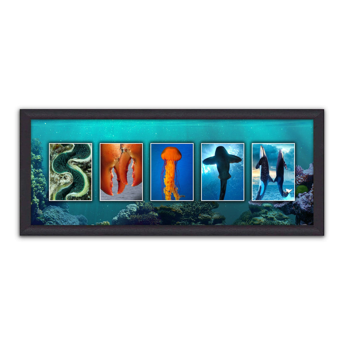 Marine Life Art Decor Using images of fish, dolphins, crabs, etc. to spell your name- framed canvas