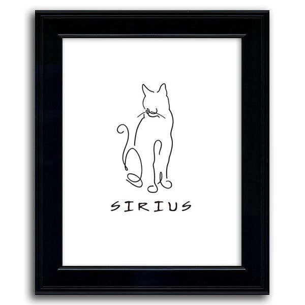 Personalized line drawing art of your pet cat and a name at the bottom - Personal-Prints