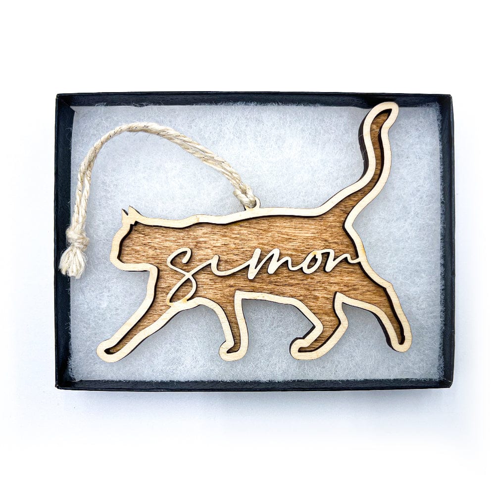 Christmas Cat Ornament - Personalized Wood Christmas Ornament