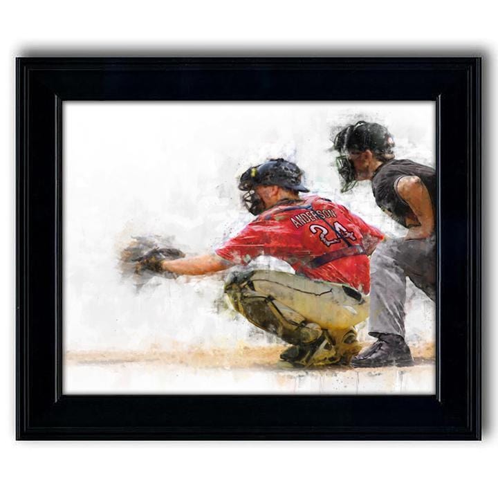 Framed sports art customized for you - baseball catcher
