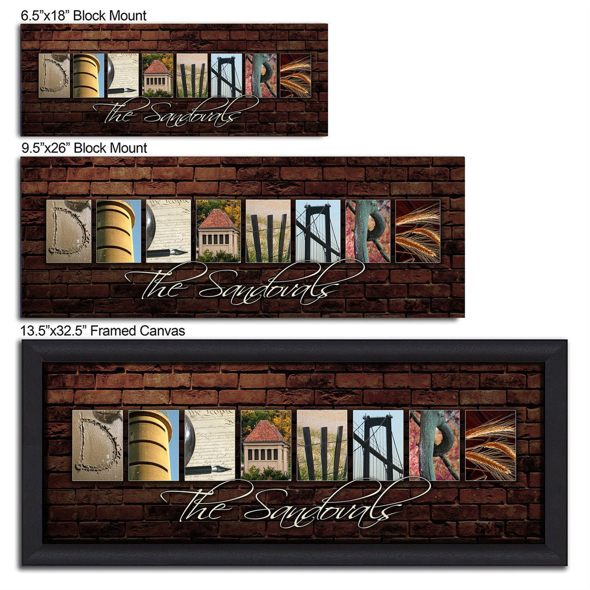 Personalized Delaware Gifts - Art size chart