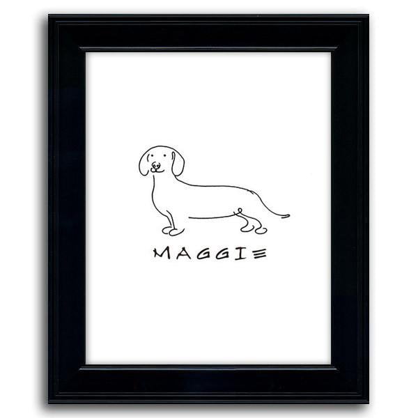 Dog line drawing of a dachshund with the pet's name below the drawing - Personal-Prints
