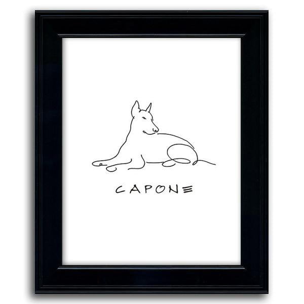 Line drawing art featuring a simple image of a doberman and the pet's name below - Personal-Prints