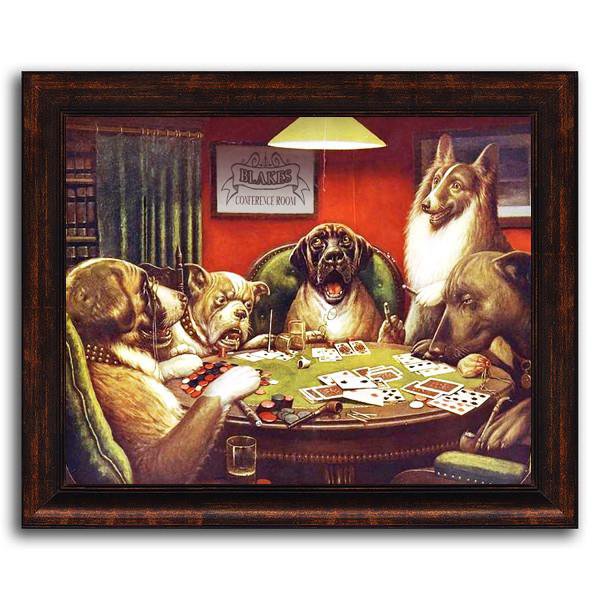 Framed art painting classic by C.M. Coolidge of dogs playing poker - Framed Canvas