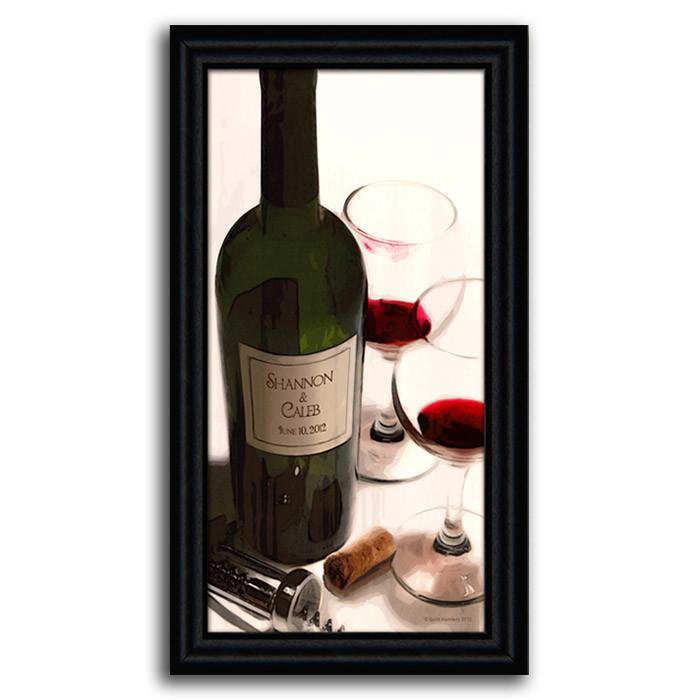 Wine canvas art with two wine glasses and your name on the wine bottle - Personal-Prints