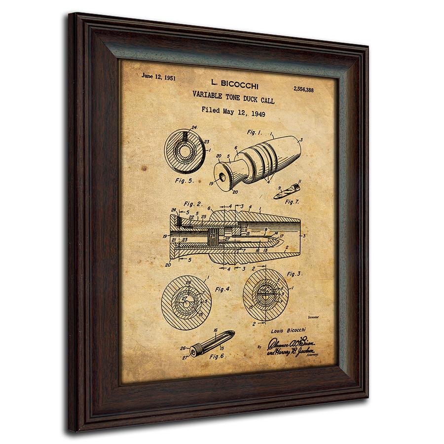 Hunting patent art print of the original patent art for duck call