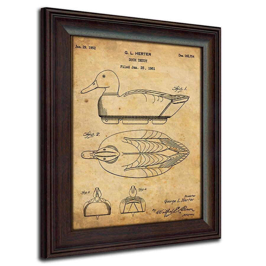Hunting patent art print of the original patent art for duck decoy