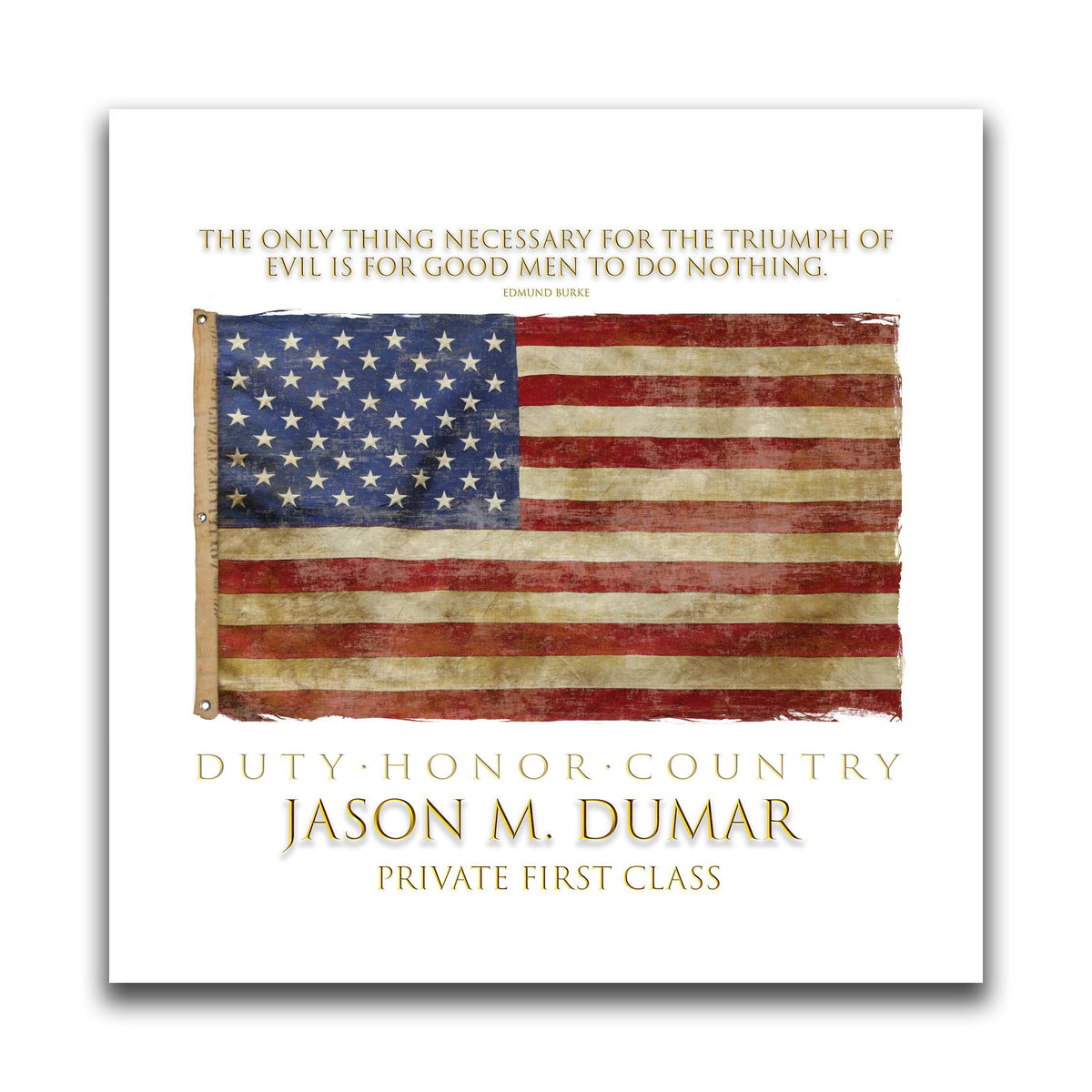 American wall art with the flag, a quote at the top, and your name and rank at the bottom - Personal-Prints