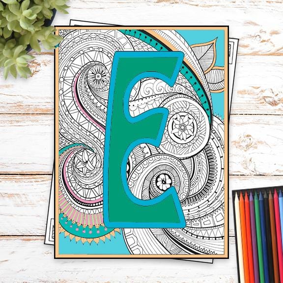 Monogram Coloring Page and Frame Kit - E