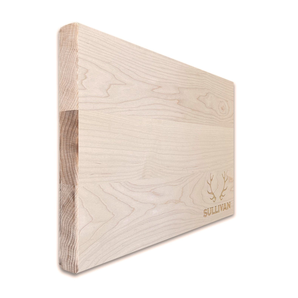 Personalized wood cutting board angled view