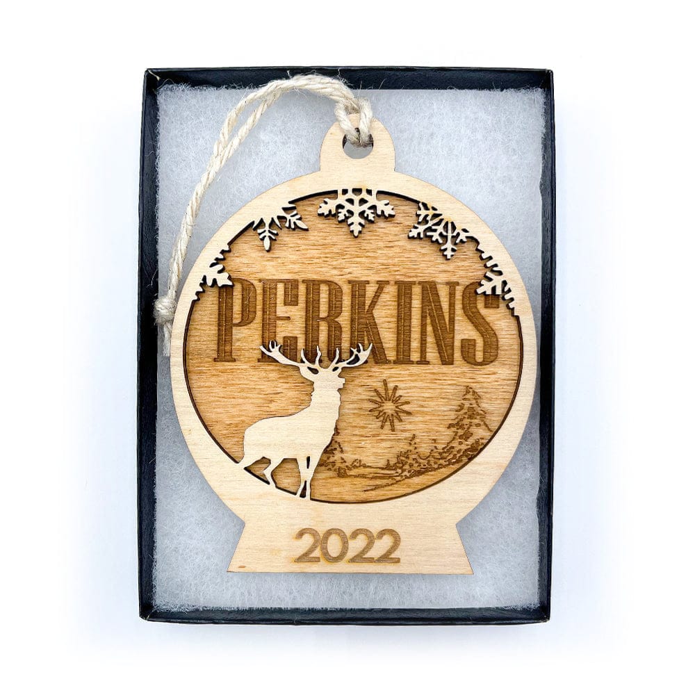 rustic personalized christmas ornament with elk 