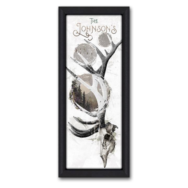 Framed Canvas Wall Art - Black &amp; White Skull and Antlers from Personal Prints