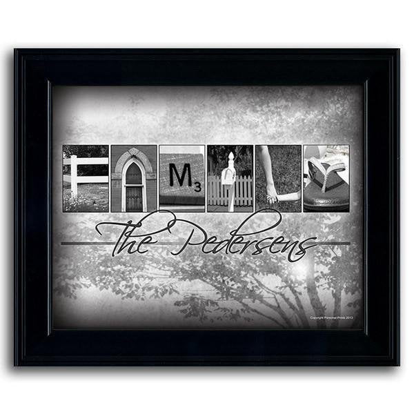 Personalized name art using photographs from around the house to spell the word FAMILY - Personal-Prints