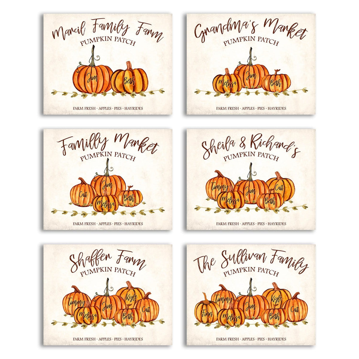 Examples shown of 2-7 pumpkins for your family members