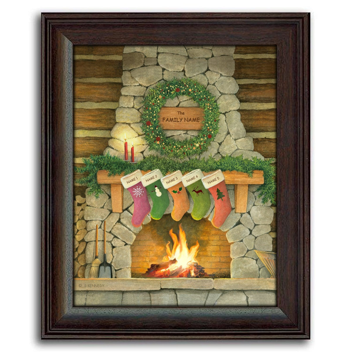 Family Christmas Personalized Stocking fireplace Art