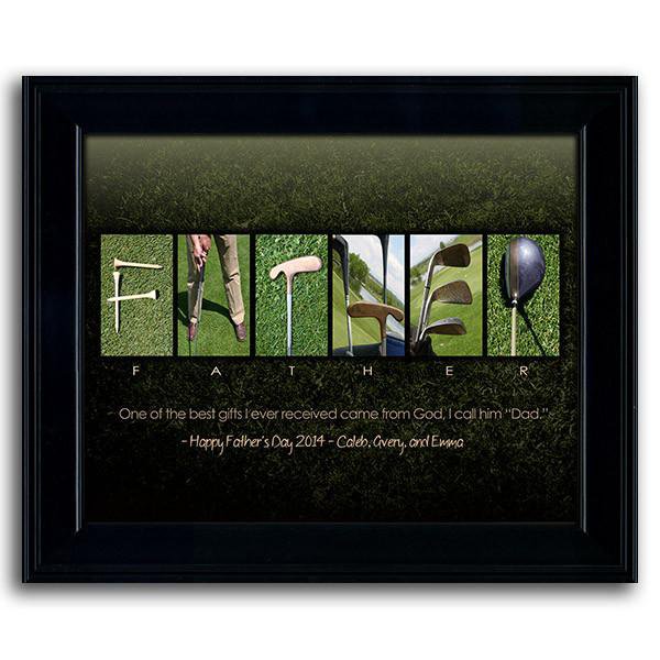 Creative Father&#39;s Day gift using golf-themed photographs to spell the word FATHER - Personal-Prints