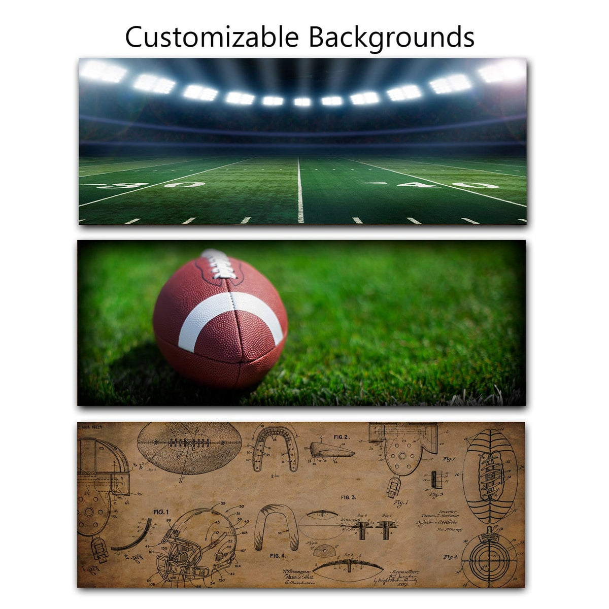 Select from several great football background designs to create your perfect gift