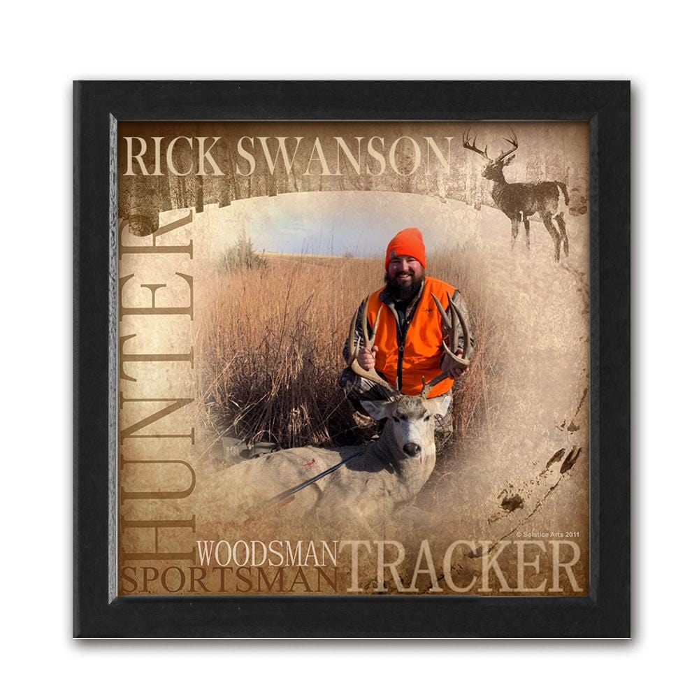 Personalized big game hunting/ sportsman art print using your name and your photograph- framed canvas