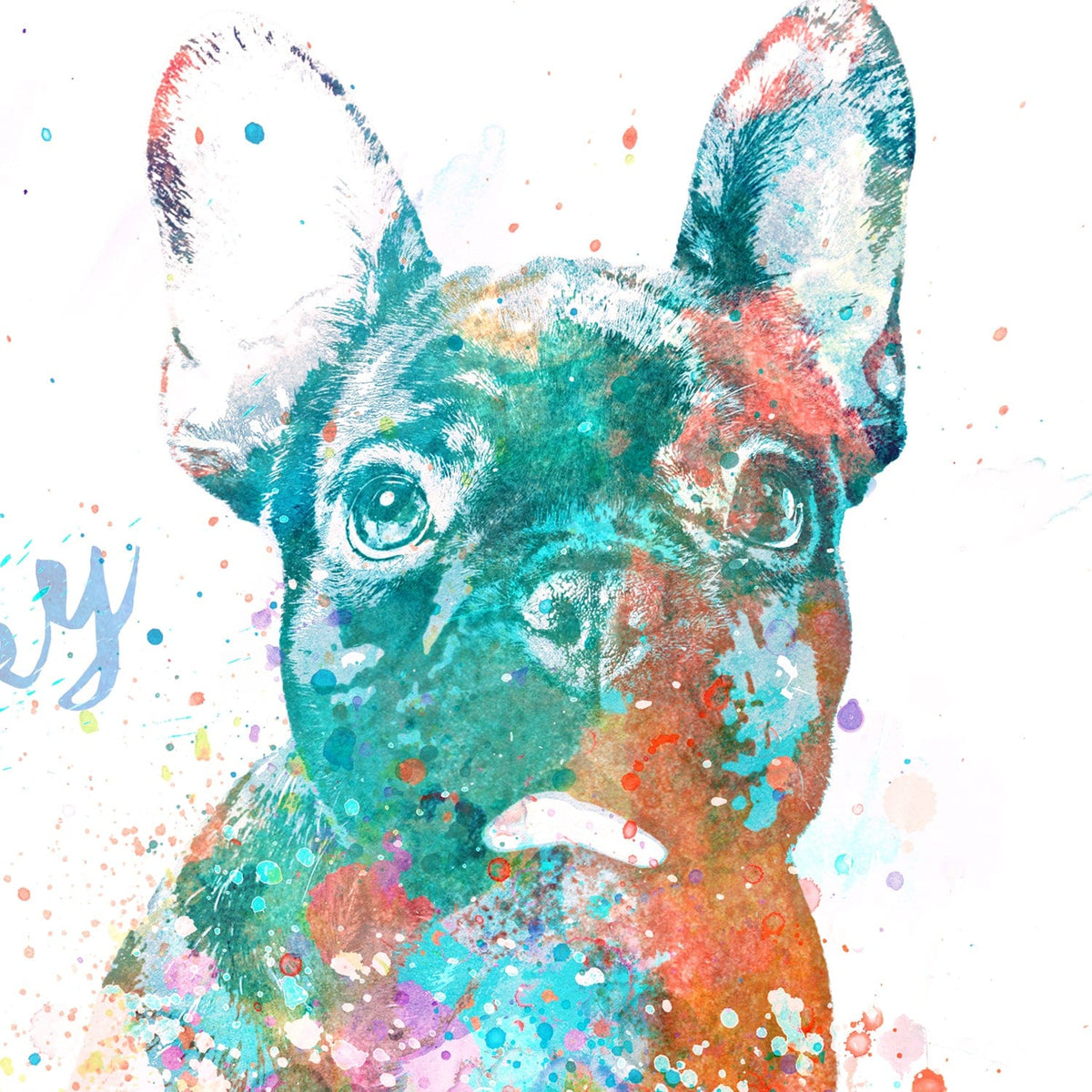 Detail of painting of French bulldog