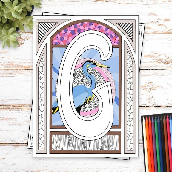 Monogram Coloring Page and Frame Kit - G