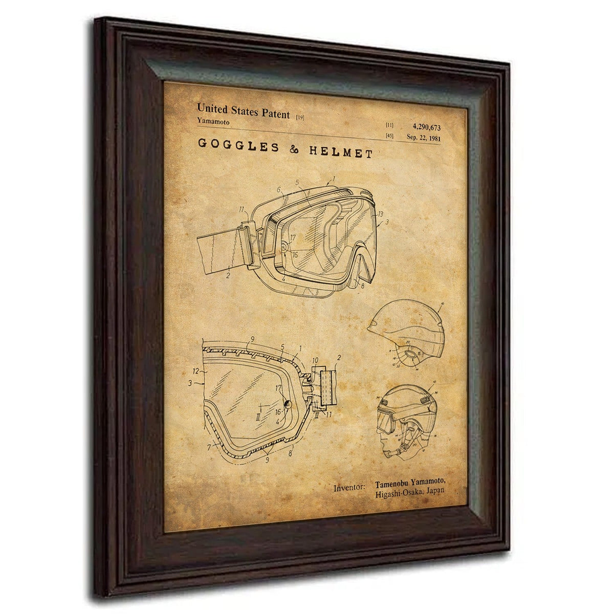 1981 US Patent drawing of ski goggles and helmet from Personal Prints