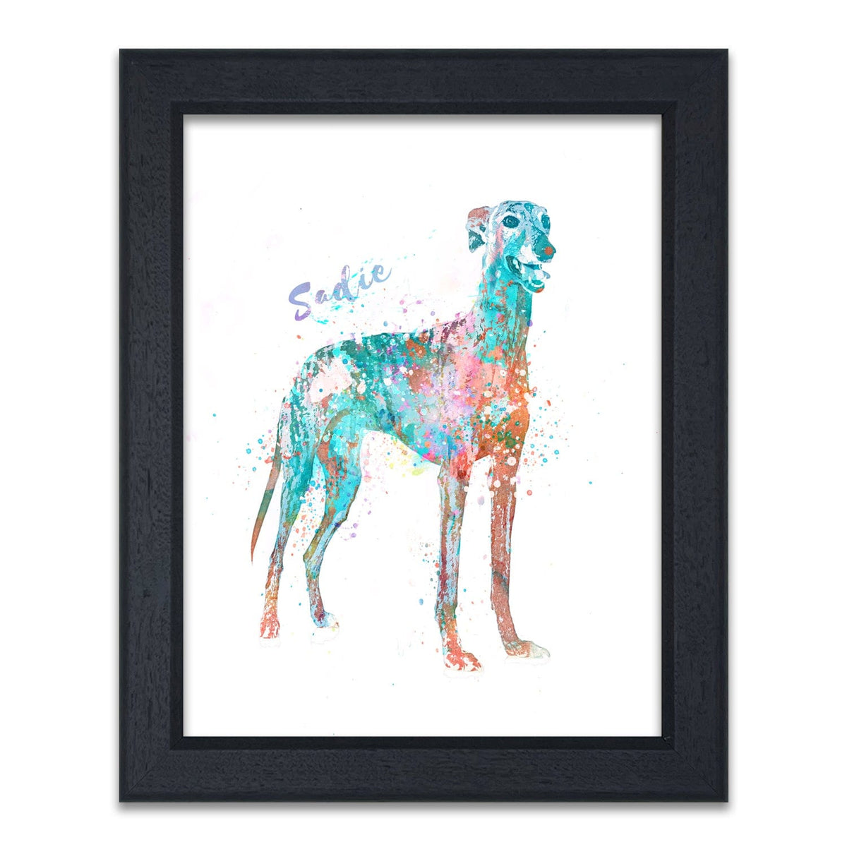 Framed Greyhound Dog Art Customized with your Pet&#39;s name