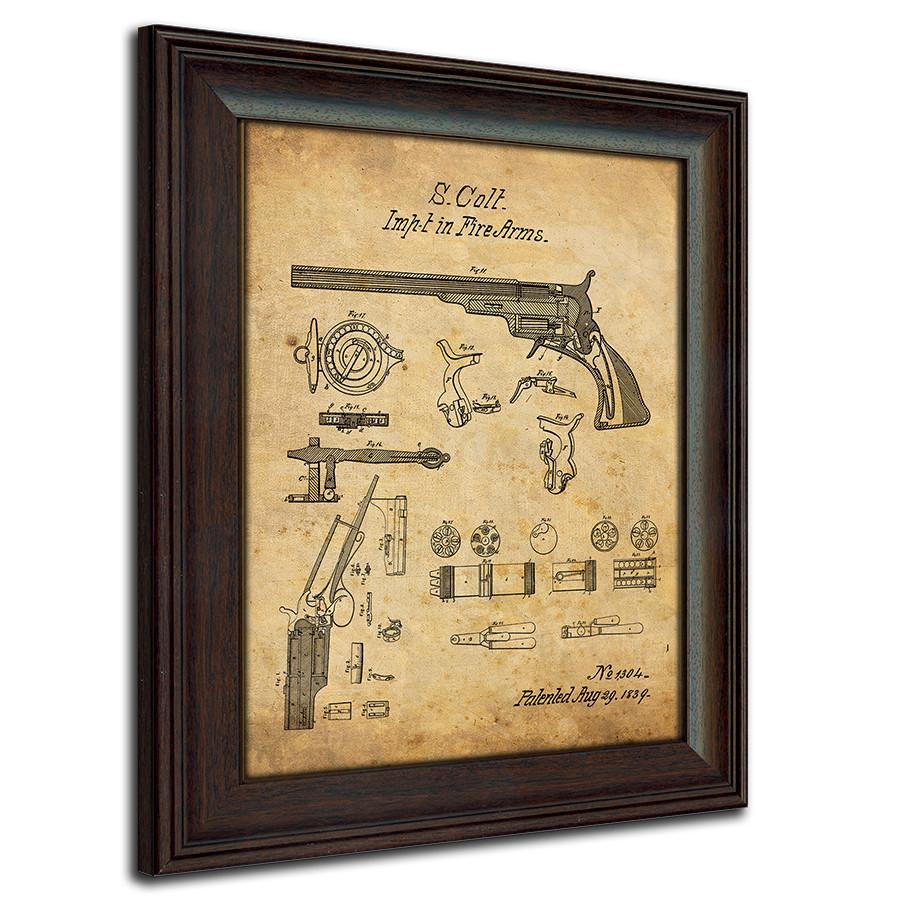 1839 Colt Revolver US Patent art framed under glass