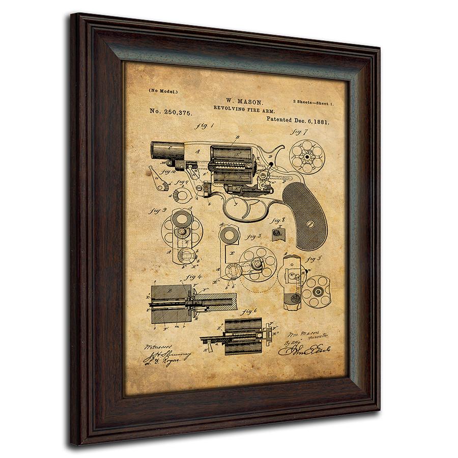 1881 Mason Revolver US Patent art framed under glass