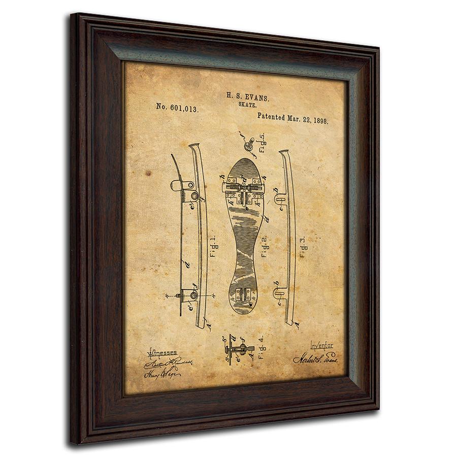 Vintage style patent art print based on the original drawings of a hockey skate
