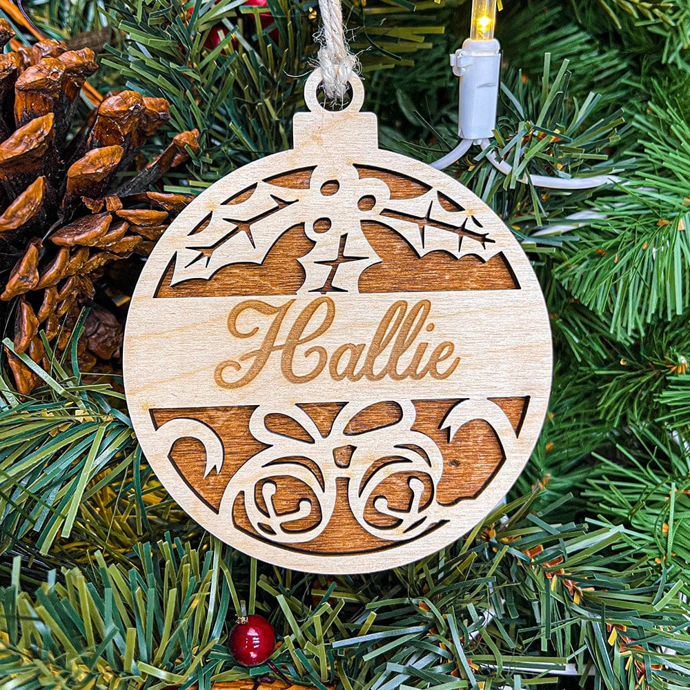 Personalized wood tree ornament from Personal Prints