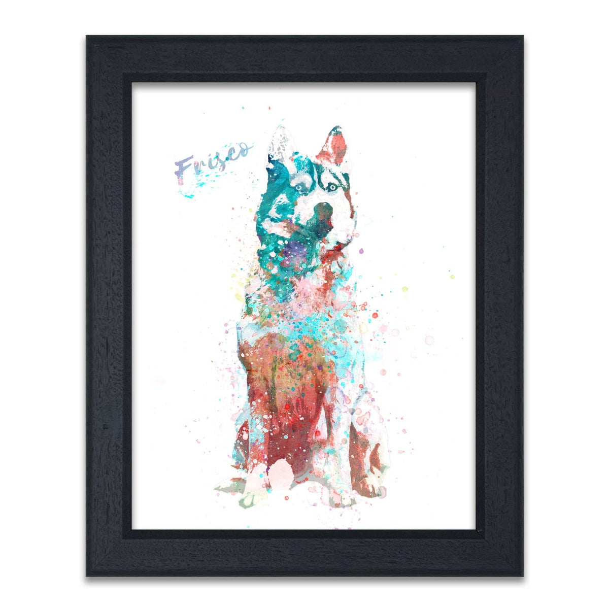 Watercolor Contemporary watercolor husky dog art print - Value Frame