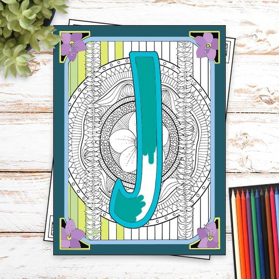 Monogram Coloring Page and Frame Kit - J