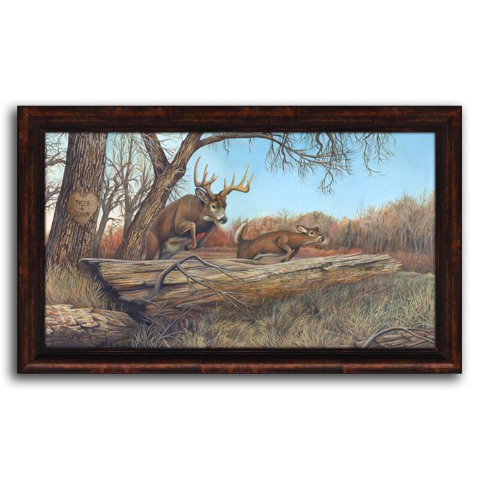 Personalized nature wall decor of a deer jumping over a fallen branch - Personal-Prints