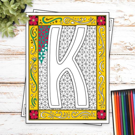 Monogram Coloring Page and Frame Kit - K