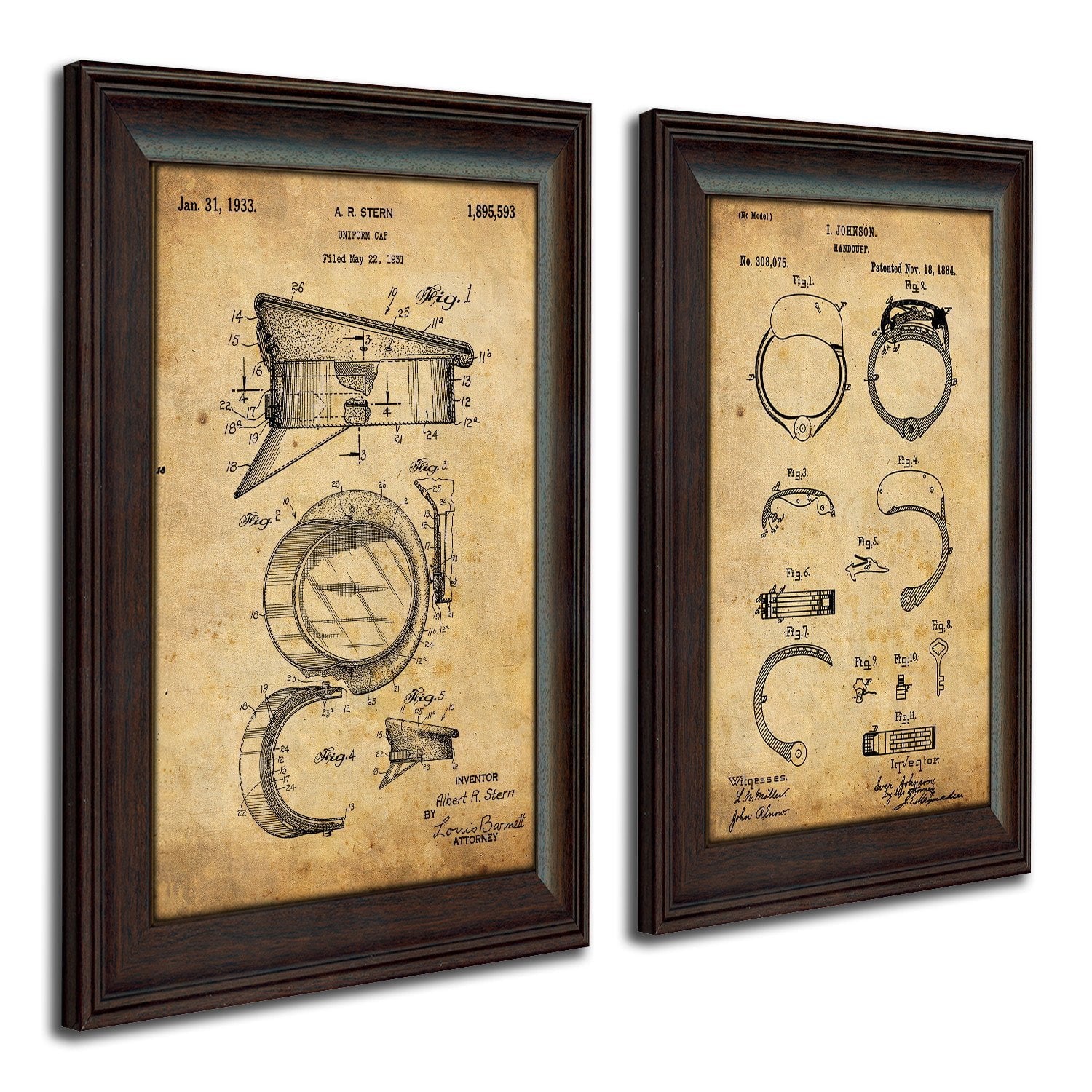 Personalized patent art prints of the patent for police hat and cuffs - Personal-Prints