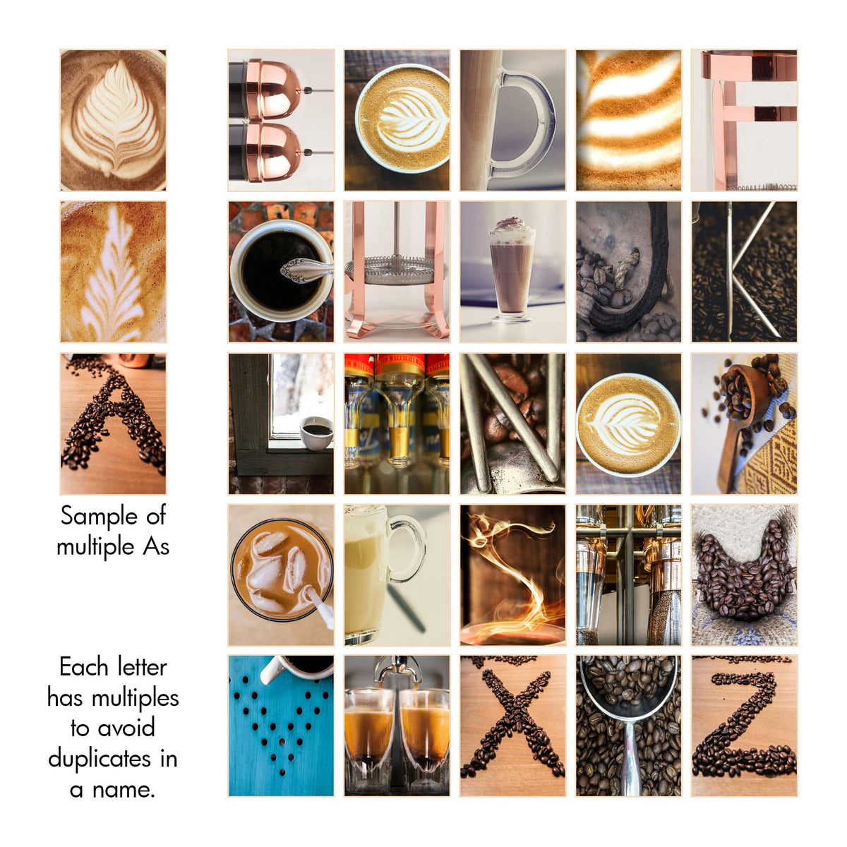 Personalized coffee photography alphabet from Personal Prints