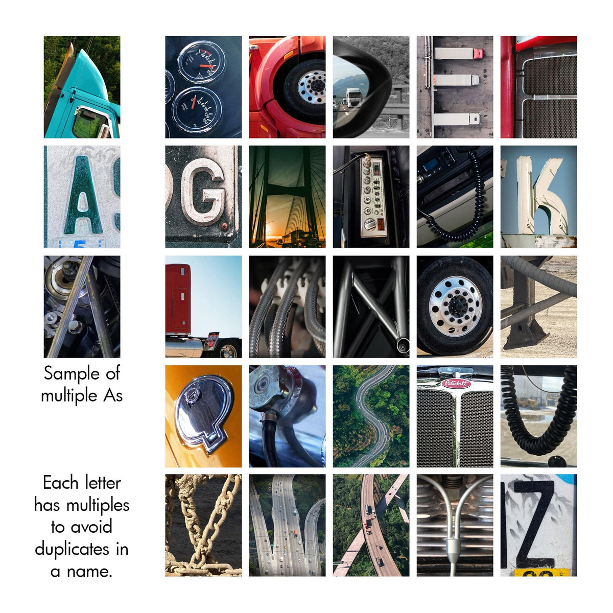 Trucking Photography alphabet for customization from Personal Prints